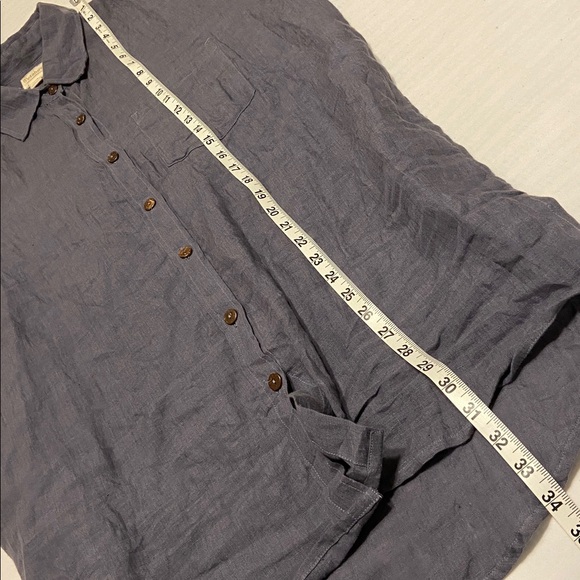 Petalura European Washed Linen Natural Button Down Shirt in Slate Blue.tunic 1X - Picture 10 of 11
